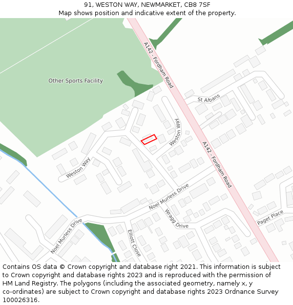 91, WESTON WAY, NEWMARKET, CB8 7SF: Location map and indicative extent of plot