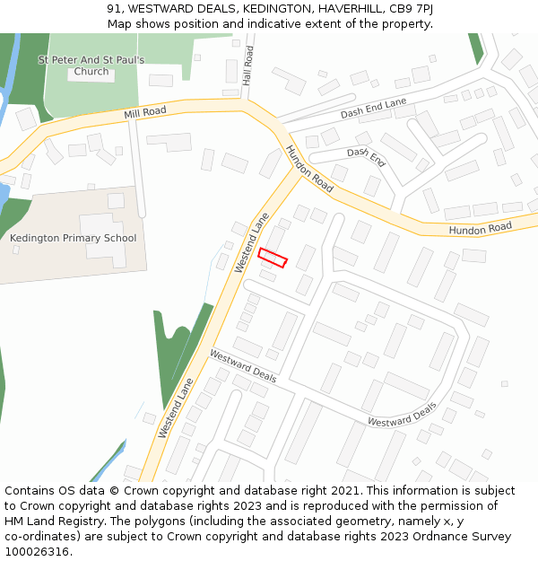 91, WESTWARD DEALS, KEDINGTON, HAVERHILL, CB9 7PJ: Location map and indicative extent of plot