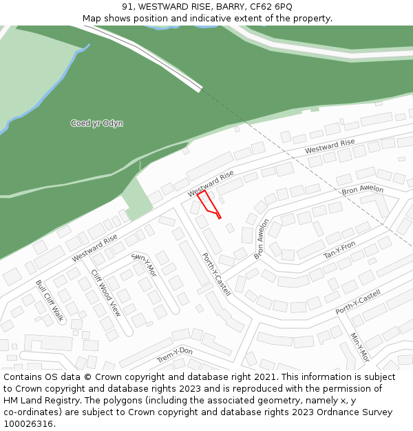 91, WESTWARD RISE, BARRY, CF62 6PQ: Location map and indicative extent of plot