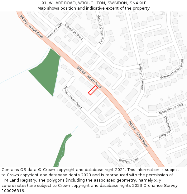 91, WHARF ROAD, WROUGHTON, SWINDON, SN4 9LF: Location map and indicative extent of plot