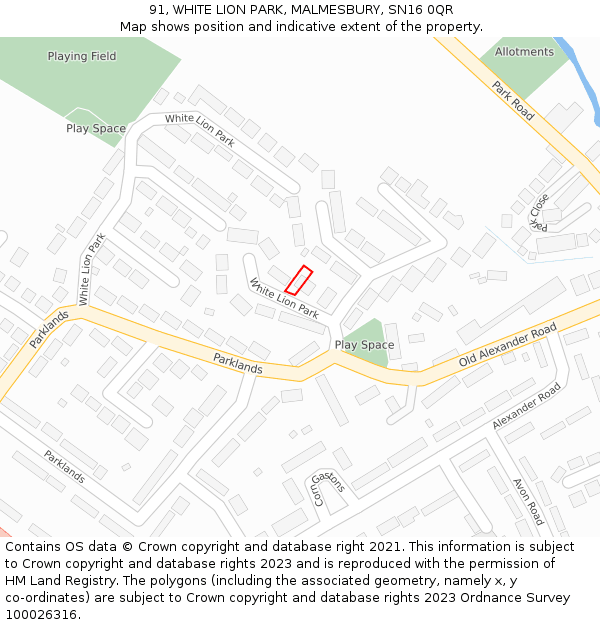 91, WHITE LION PARK, MALMESBURY, SN16 0QR: Location map and indicative extent of plot