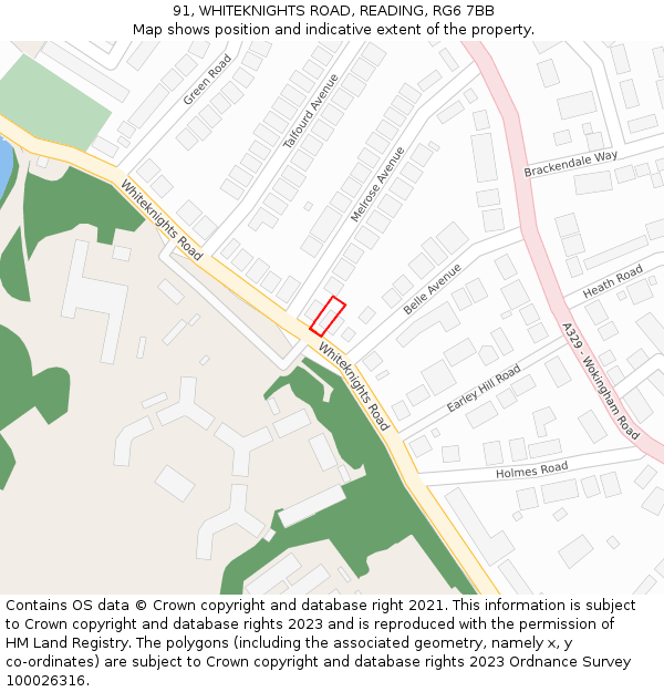 91, WHITEKNIGHTS ROAD, READING, RG6 7BB: Location map and indicative extent of plot