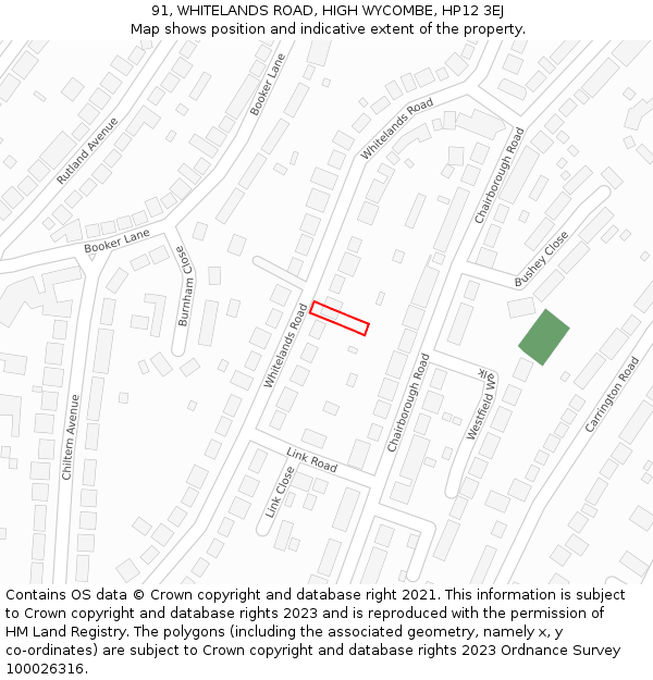 91, WHITELANDS ROAD, HIGH WYCOMBE, HP12 3EJ: Location map and indicative extent of plot