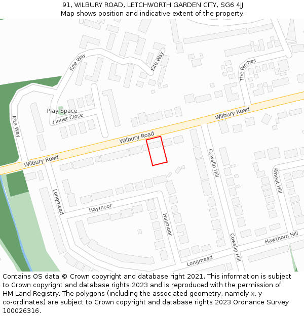 91, WILBURY ROAD, LETCHWORTH GARDEN CITY, SG6 4JJ: Location map and indicative extent of plot