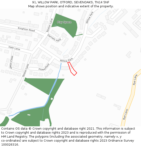 91, WILLOW PARK, OTFORD, SEVENOAKS, TN14 5NF: Location map and indicative extent of plot