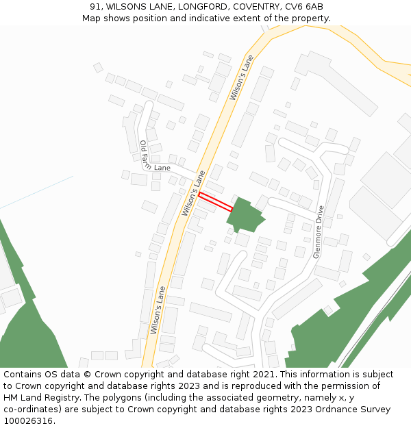 91, WILSONS LANE, LONGFORD, COVENTRY, CV6 6AB: Location map and indicative extent of plot