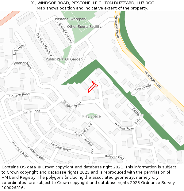 91, WINDSOR ROAD, PITSTONE, LEIGHTON BUZZARD, LU7 9GG: Location map and indicative extent of plot