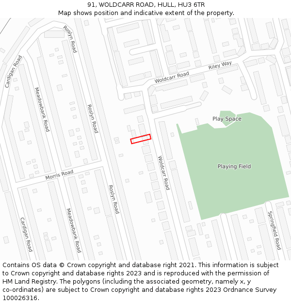 91, WOLDCARR ROAD, HULL, HU3 6TR: Location map and indicative extent of plot