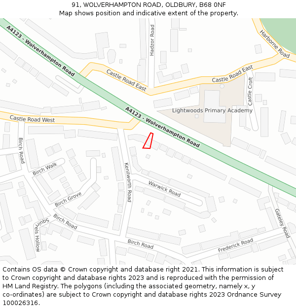 91, WOLVERHAMPTON ROAD, OLDBURY, B68 0NF: Location map and indicative extent of plot