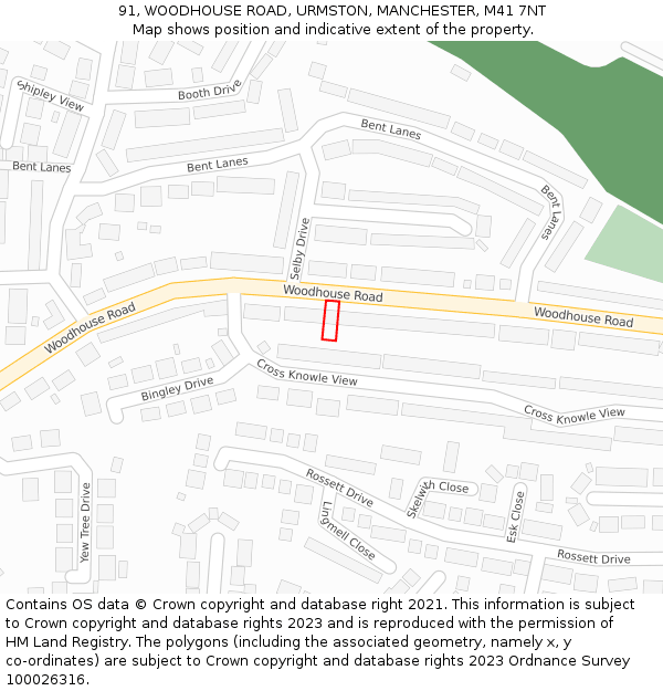 91, WOODHOUSE ROAD, URMSTON, MANCHESTER, M41 7NT: Location map and indicative extent of plot