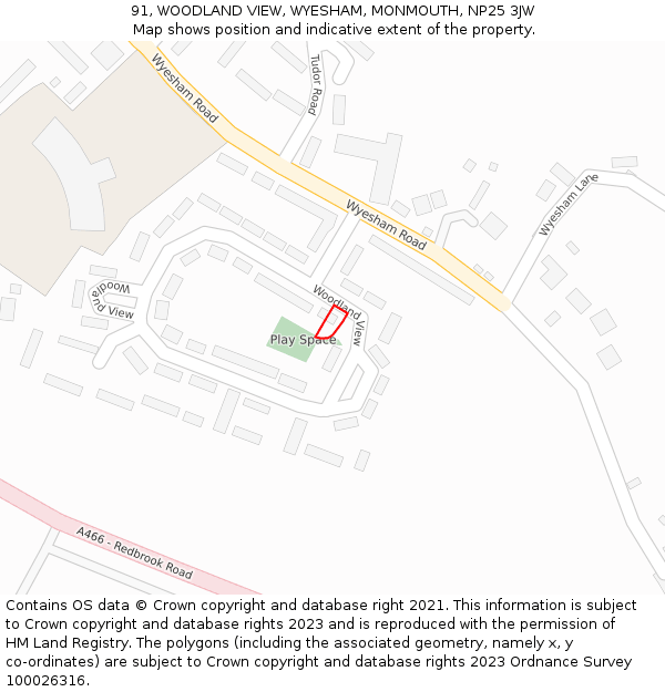 91, WOODLAND VIEW, WYESHAM, MONMOUTH, NP25 3JW: Location map and indicative extent of plot
