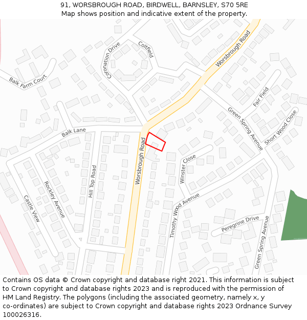 91, WORSBROUGH ROAD, BIRDWELL, BARNSLEY, S70 5RE: Location map and indicative extent of plot