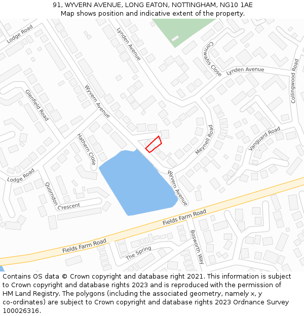 91, WYVERN AVENUE, LONG EATON, NOTTINGHAM, NG10 1AE: Location map and indicative extent of plot