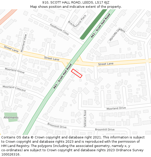 910, SCOTT HALL ROAD, LEEDS, LS17 6JZ: Location map and indicative extent of plot