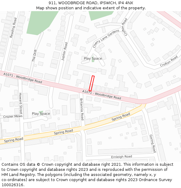 911, WOODBRIDGE ROAD, IPSWICH, IP4 4NX: Location map and indicative extent of plot