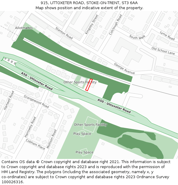 915, UTTOXETER ROAD, STOKE-ON-TRENT, ST3 6AA: Location map and indicative extent of plot