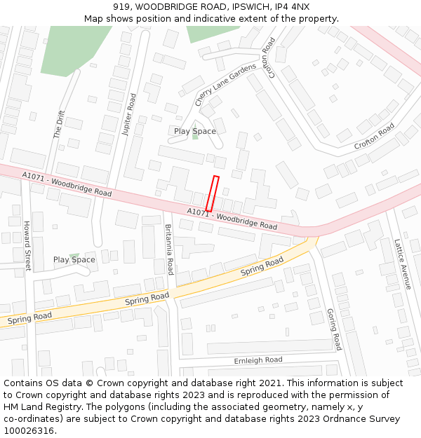 919, WOODBRIDGE ROAD, IPSWICH, IP4 4NX: Location map and indicative extent of plot