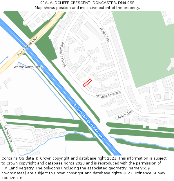 91A, ALDCLIFFE CRESCENT, DONCASTER, DN4 9SE: Location map and indicative extent of plot