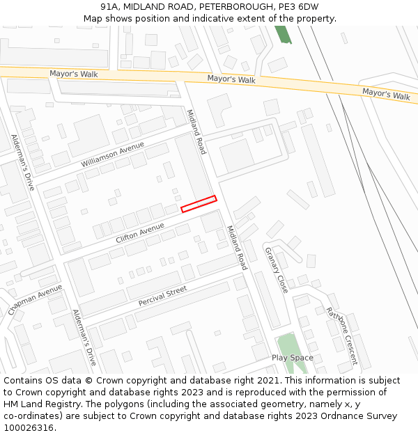 91A, MIDLAND ROAD, PETERBOROUGH, PE3 6DW: Location map and indicative extent of plot