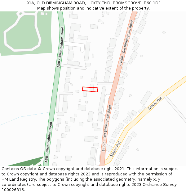 91A, OLD BIRMINGHAM ROAD, LICKEY END, BROMSGROVE, B60 1DF: Location map and indicative extent of plot