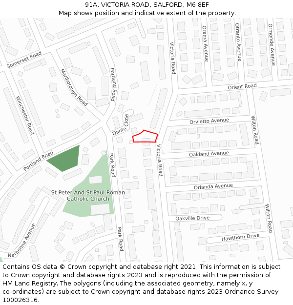 91A, VICTORIA ROAD, SALFORD, M6 8EF: Location map and indicative extent of plot