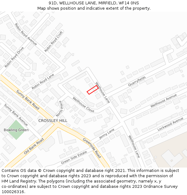 91D, WELLHOUSE LANE, MIRFIELD, WF14 0NS: Location map and indicative extent of plot