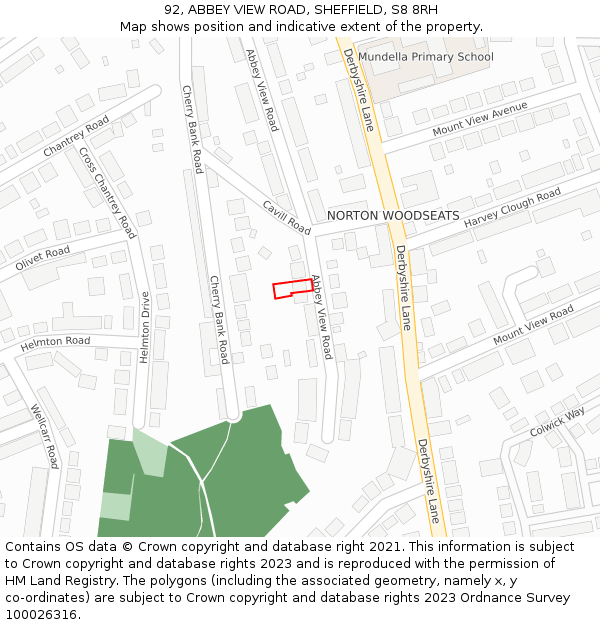 92, ABBEY VIEW ROAD, SHEFFIELD, S8 8RH: Location map and indicative extent of plot