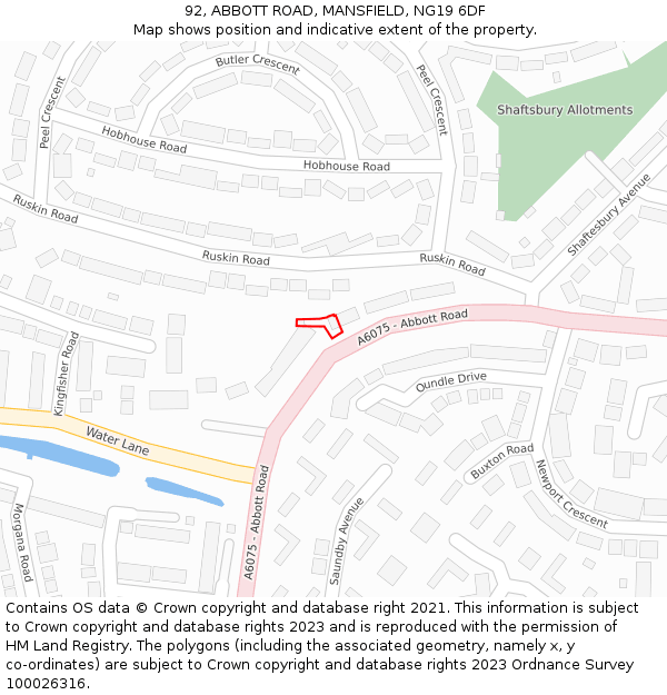 92, ABBOTT ROAD, MANSFIELD, NG19 6DF: Location map and indicative extent of plot