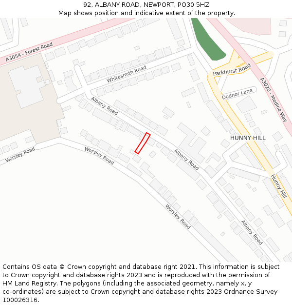 92, ALBANY ROAD, NEWPORT, PO30 5HZ: Location map and indicative extent of plot