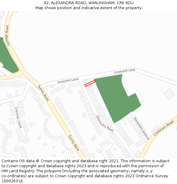 92, ALEXANDRA ROAD, WARLINGHAM, CR6 9DU: Location map and indicative extent of plot