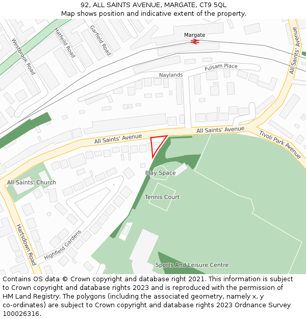 92, ALL SAINTS AVENUE, MARGATE, CT9 5QL: Location map and indicative extent of plot