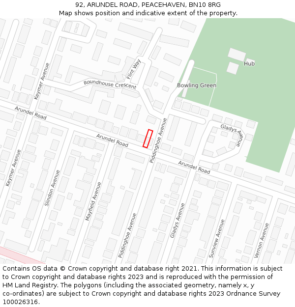 92, ARUNDEL ROAD, PEACEHAVEN, BN10 8RG: Location map and indicative extent of plot