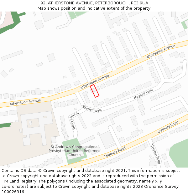 92, ATHERSTONE AVENUE, PETERBOROUGH, PE3 9UA: Location map and indicative extent of plot