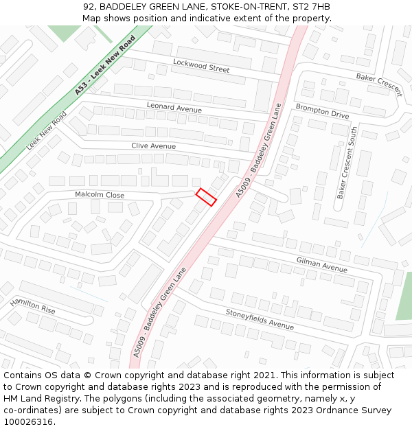 92, BADDELEY GREEN LANE, STOKE-ON-TRENT, ST2 7HB: Location map and indicative extent of plot