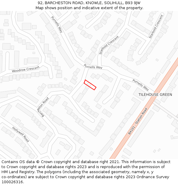92, BARCHESTON ROAD, KNOWLE, SOLIHULL, B93 9JW: Location map and indicative extent of plot