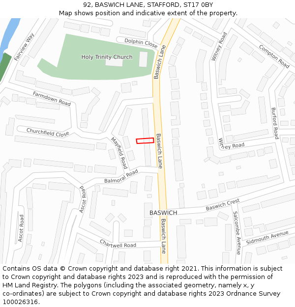 92, BASWICH LANE, STAFFORD, ST17 0BY: Location map and indicative extent of plot