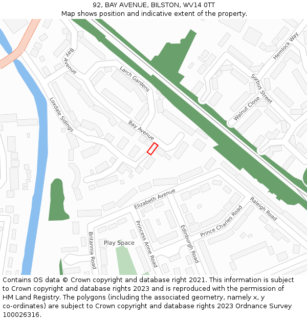 92, BAY AVENUE, BILSTON, WV14 0TT: Location map and indicative extent of plot