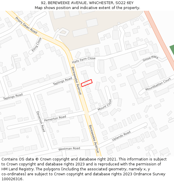 92, BEREWEEKE AVENUE, WINCHESTER, SO22 6EY: Location map and indicative extent of plot