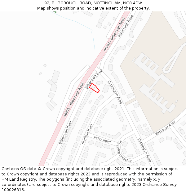 92, BILBOROUGH ROAD, NOTTINGHAM, NG8 4DW: Location map and indicative extent of plot