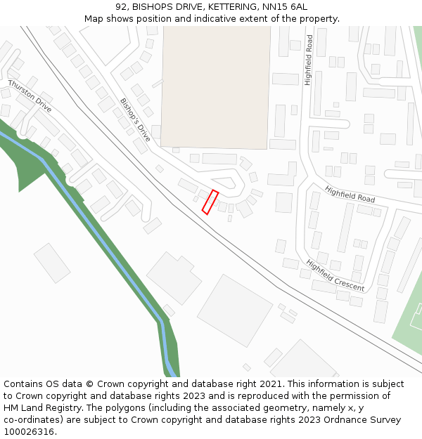 92, BISHOPS DRIVE, KETTERING, NN15 6AL: Location map and indicative extent of plot