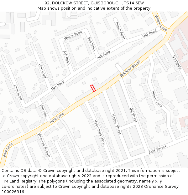 92, BOLCKOW STREET, GUISBOROUGH, TS14 6EW: Location map and indicative extent of plot