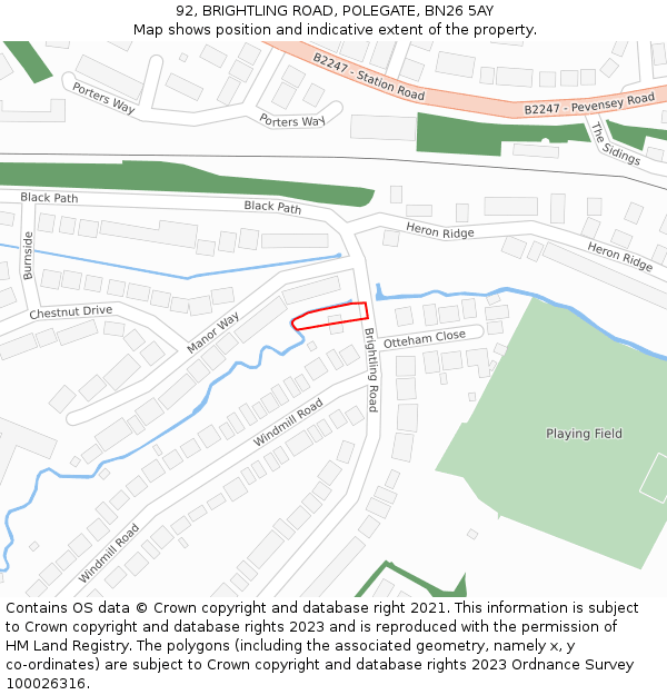 92, BRIGHTLING ROAD, POLEGATE, BN26 5AY: Location map and indicative extent of plot