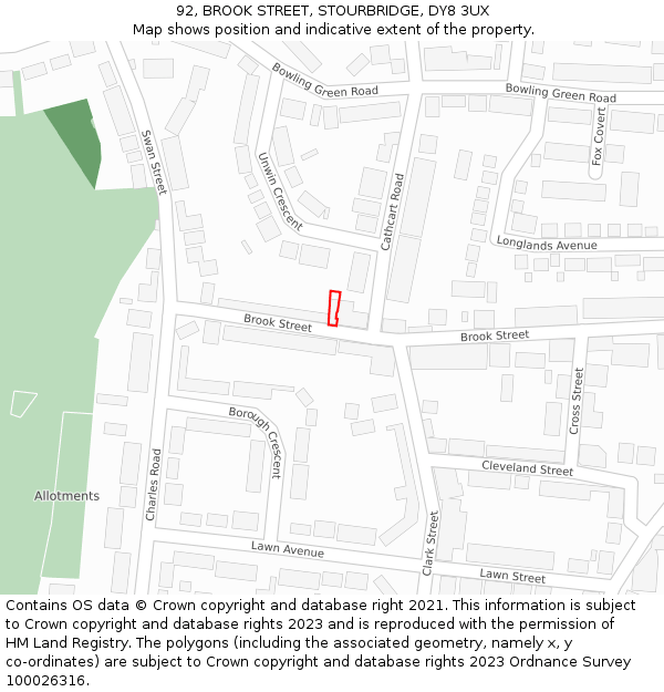 92, BROOK STREET, STOURBRIDGE, DY8 3UX: Location map and indicative extent of plot