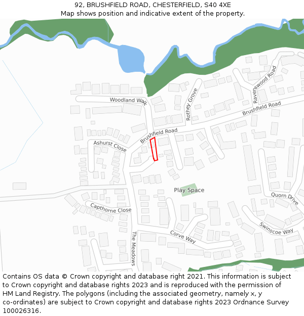 92, BRUSHFIELD ROAD, CHESTERFIELD, S40 4XE: Location map and indicative extent of plot