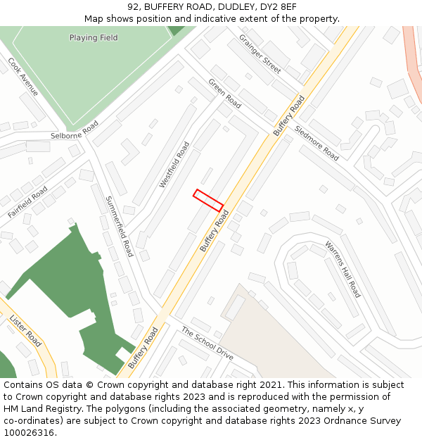 92, BUFFERY ROAD, DUDLEY, DY2 8EF: Location map and indicative extent of plot