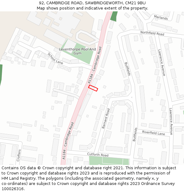 92, CAMBRIDGE ROAD, SAWBRIDGEWORTH, CM21 9BU: Location map and indicative extent of plot