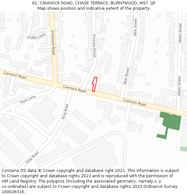 92, CANNOCK ROAD, CHASE TERRACE, BURNTWOOD, WS7 1JP: Location map and indicative extent of plot