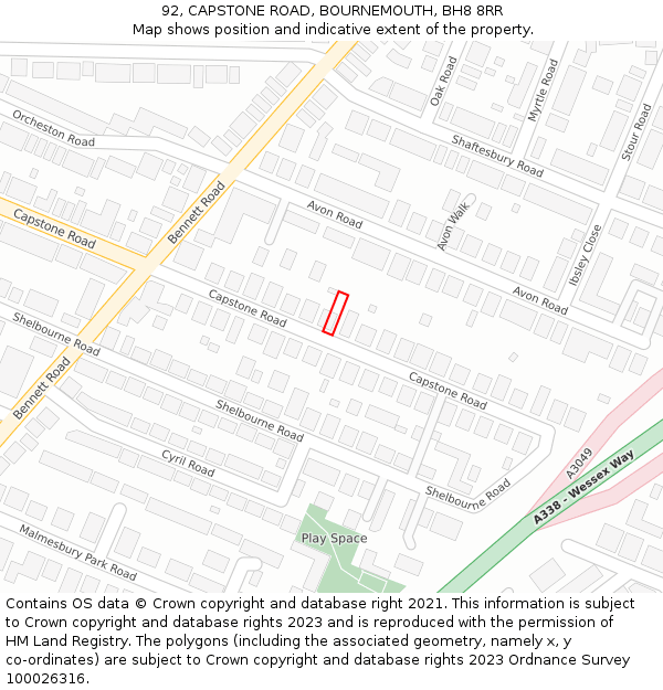 92, CAPSTONE ROAD, BOURNEMOUTH, BH8 8RR: Location map and indicative extent of plot