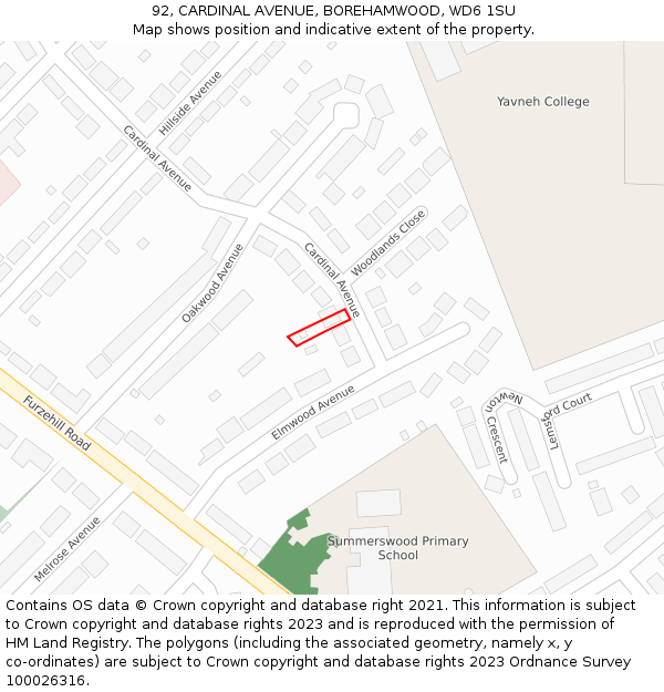 92, CARDINAL AVENUE, BOREHAMWOOD, WD6 1SU: Location map and indicative extent of plot