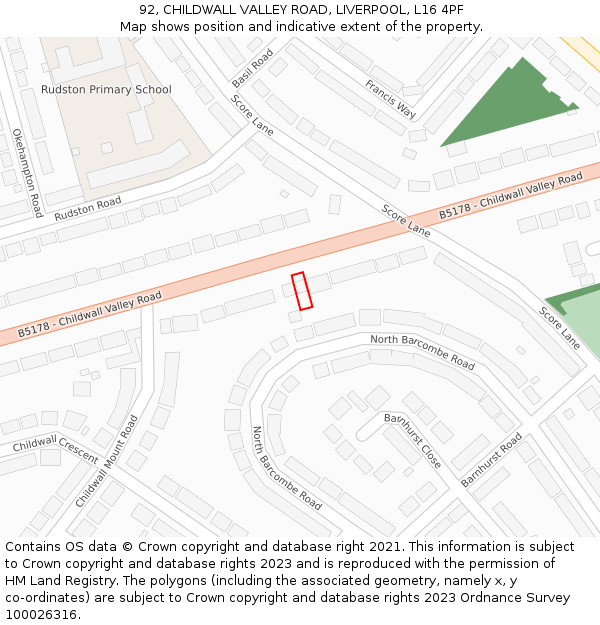 92, CHILDWALL VALLEY ROAD, LIVERPOOL, L16 4PF: Location map and indicative extent of plot